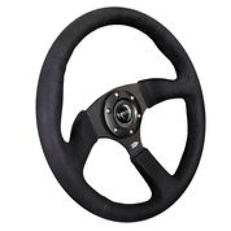 NRG Reinforced Steering Wheel (350mm / 2.5in. Deep)Blk Alcantara Comfort Grip w/4mm Matte Blk Spokes - Corvette Realm