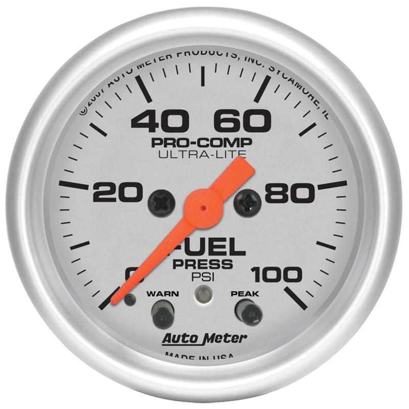 Autometer Ultra-Lite 52mm 0-100 PSI Fuel Pressure w/ Peak Memory Warning Gauge - Corvette Realm