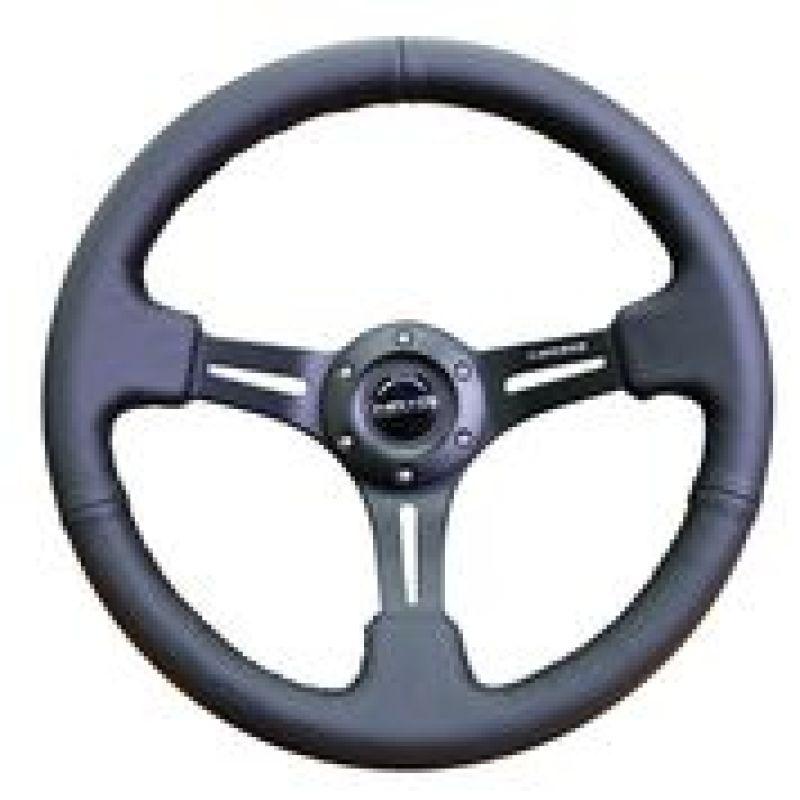 NRG Reinforced Steering Wheel (350mm / 3in. Deep) Black Leather w/ Black Stitching - Corvette Realm