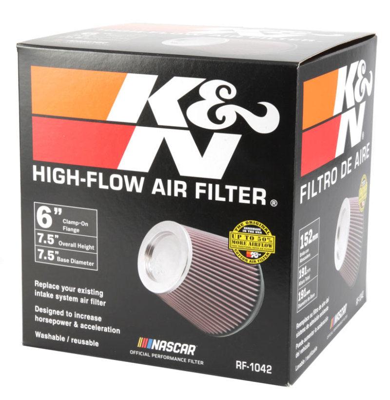 K&N Round Tapered Universal Air Filter 6in Flange ID x 7.5in Base OD x 5in Top OD x 6.5in Height - Corvette Realm