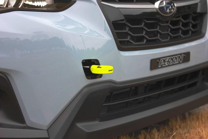 Perrin 2022 Subaru WRX / 18-21 Crosstrek / 14-21 Forester Tow Hook Kit (Front) - Neon Yellow - Corvette Realm