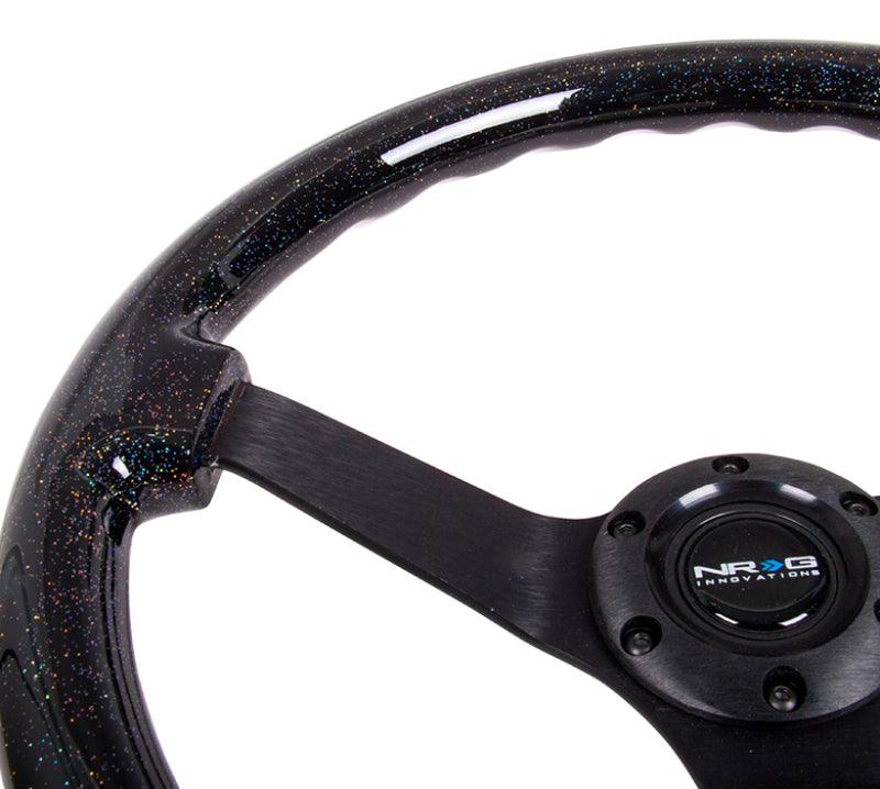 NRG Reinforced Steering Wheel (350mm / 3in Deep) Classic Blk Sparkle Wood Grain w/Blk 3-Spoke Center - Corvette Realm