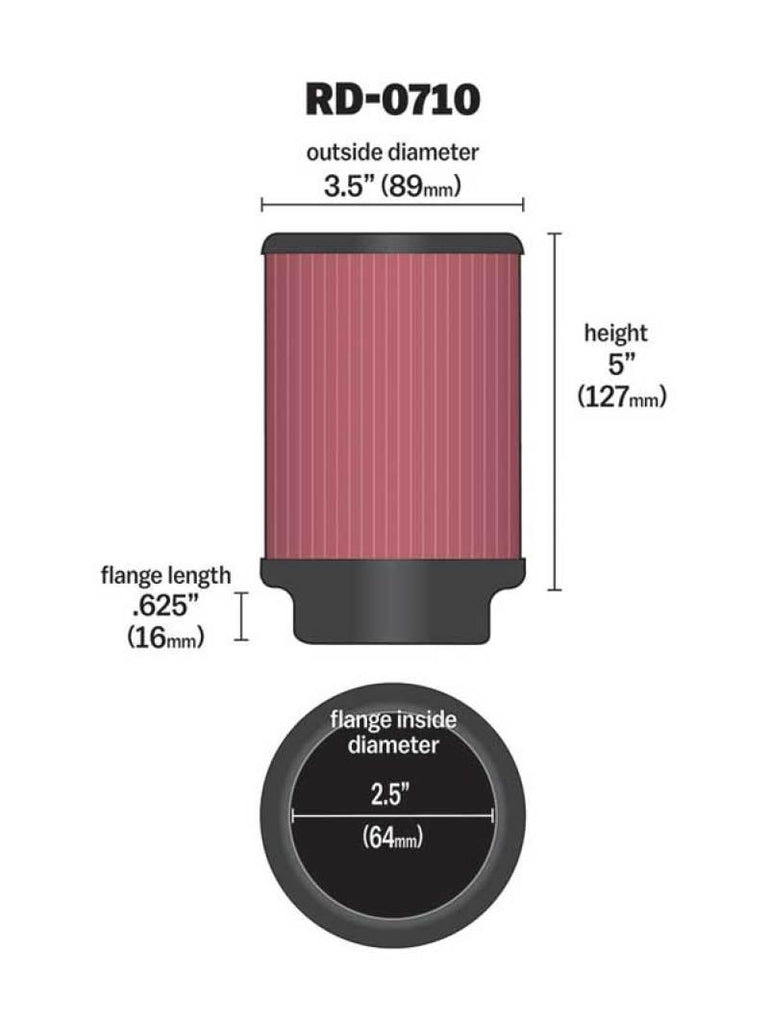 K&N Universal Rubber Filter 2.5in Flange ID x 3.5in OD x 5in Height - Corvette Realm