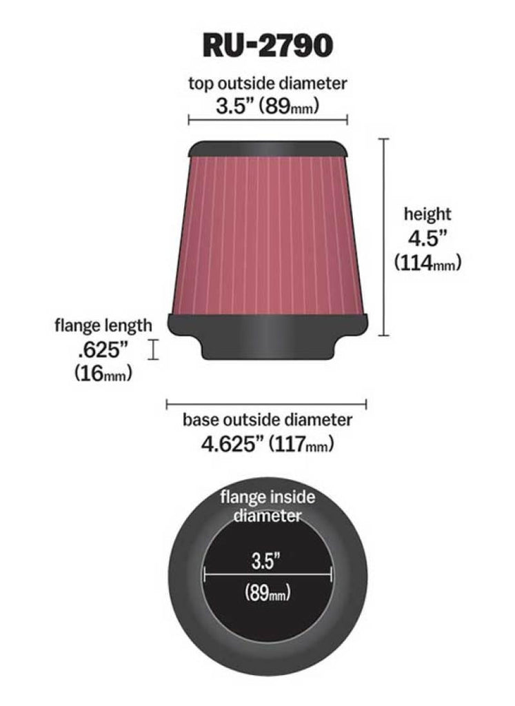 K&N Filter Universal Rubber Filter 3 1/2 inch Flange 4 5/8 inch Base 3 1/2 inch Top 4 1/2 inch Heigh - Corvette Realm