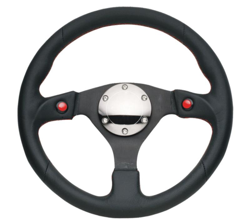 NRG Reinforced Steering Wheel (320mm) Blk Leather w/Dual Buttons - Corvette Realm