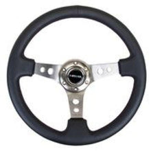 Load image into Gallery viewer, NRG Reinforced Steering Wheel (350mm / 3in. Deep) Blk Leather w/Gunmetal Circle Cutout Spokes - Corvette Realm