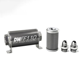 DeatschWerks Stainless Steel 8AN 100 Micron Universal Inline Fuel Filter Housing Kit (110mm) - Corvette Realm