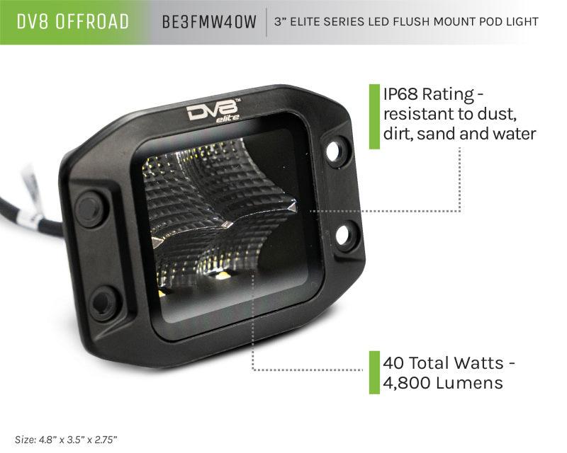 DV8 Offroad Elite Series 3in Cube LED Light 40W Spot 3W LED - Corvette Realm