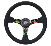 Load image into Gallery viewer, NRG Reinforced Steering Wheel (350mm / 3in. Deep) Black Suede w/ 5mm Floral 3-Spoke Center - Corvette Realm