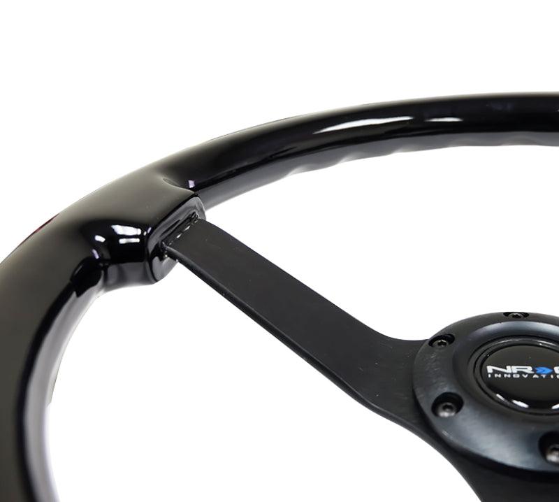 NRG Reinforced Steering Wheel (350mm / 3in. Deep) Black w/Black Chrome Solid 3-Spoke Center - Corvette Realm