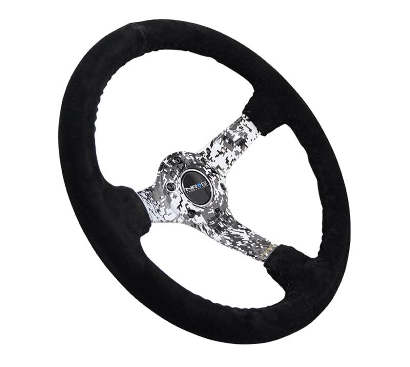 NRG Reinforced Steering Wheel (350mm / 3in. Deep) Blk Suede w/Hydrodipped Digi-Camo Spokes - Corvette Realm