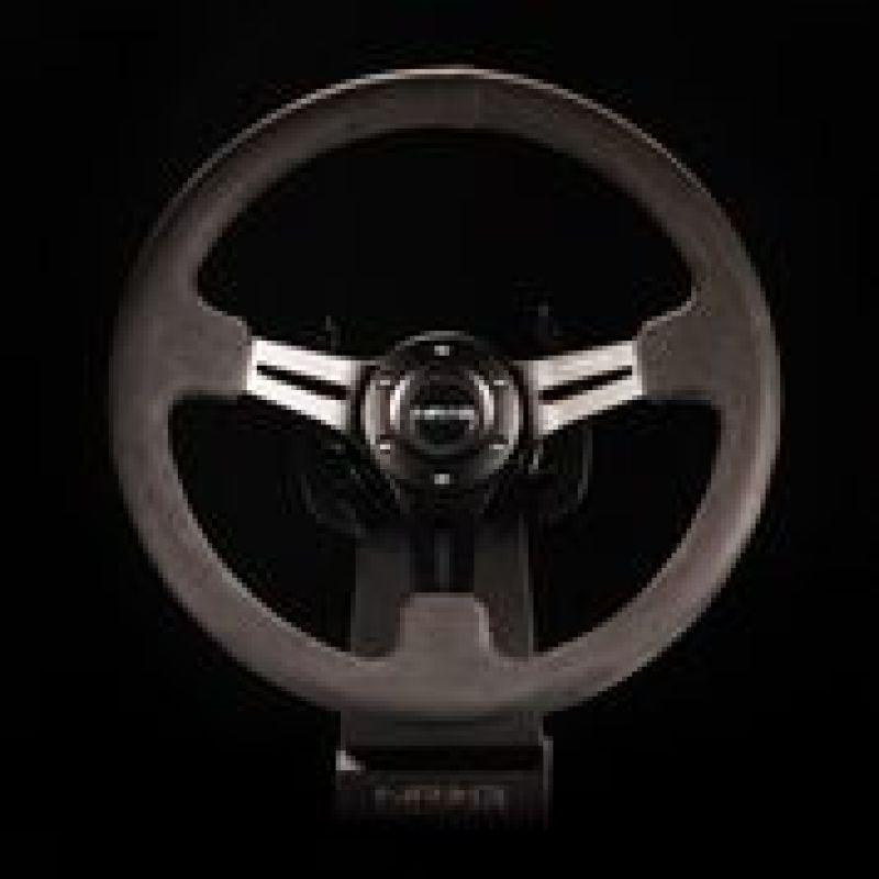 NRG Reinforced Steering Wheel (350mm / 3in. Deep) Black Leather w/ Alcantara Stitching - Corvette Realm