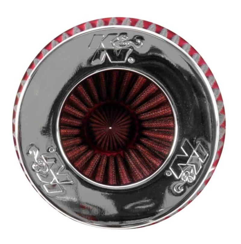 K&N Universal Air Filter Chrome Round Tapered Red - 4in Flange ID x 1.125in Flange Length x 9.5in H - Corvette Realm