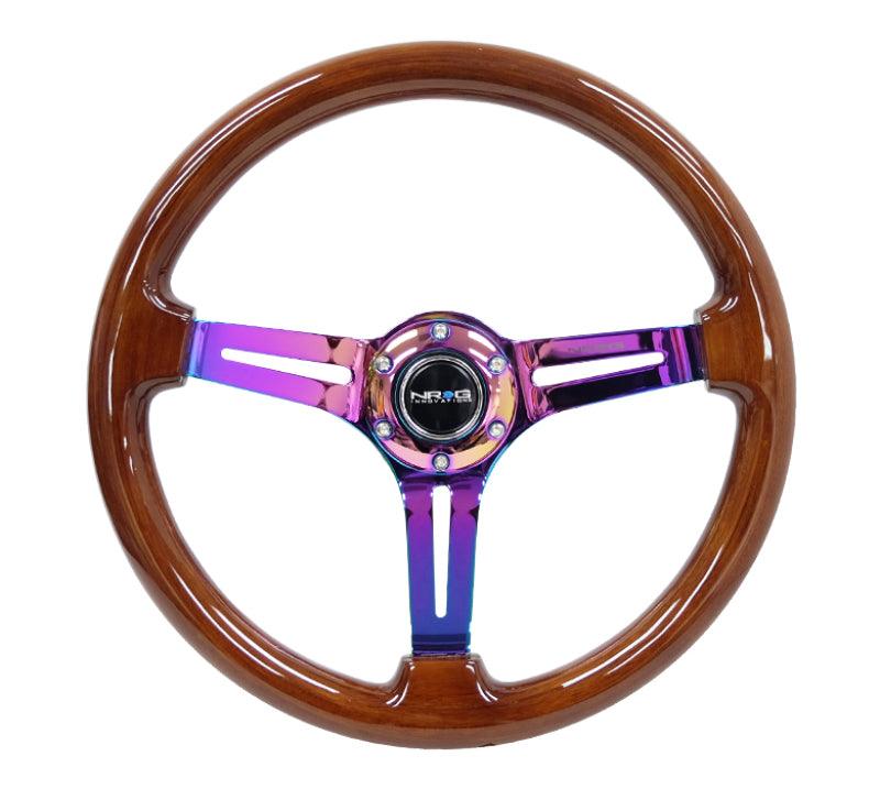 NRG Reinforced Steering Wheel (350mm / 3in. Deep) Brown Wood w/Blk Matte Spoke/Neochrome Center Mark - Corvette Realm