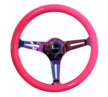 Load image into Gallery viewer, NRG Classic Wood Grain Steering Wheel (350mm) Neon Pink Painted Grip w/Neochrome 3-Spoke Center - Corvette Realm