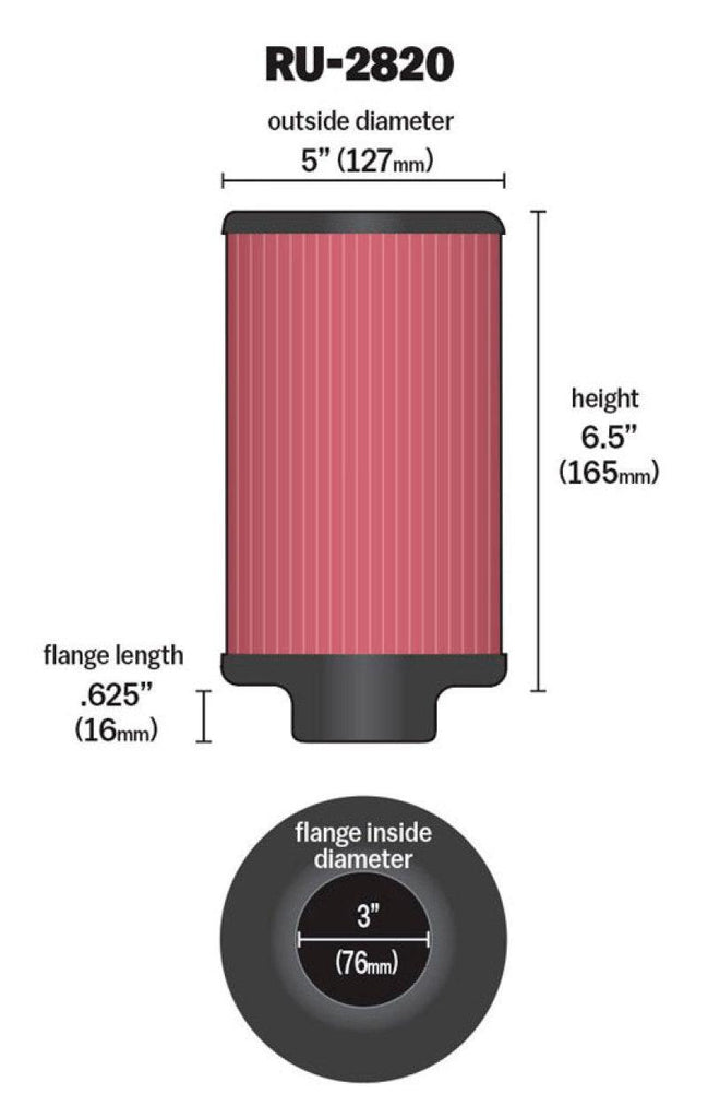 K&N Filter 3 inch Flange 5 inch OD 6 1/2 inch Height - Corvette Realm