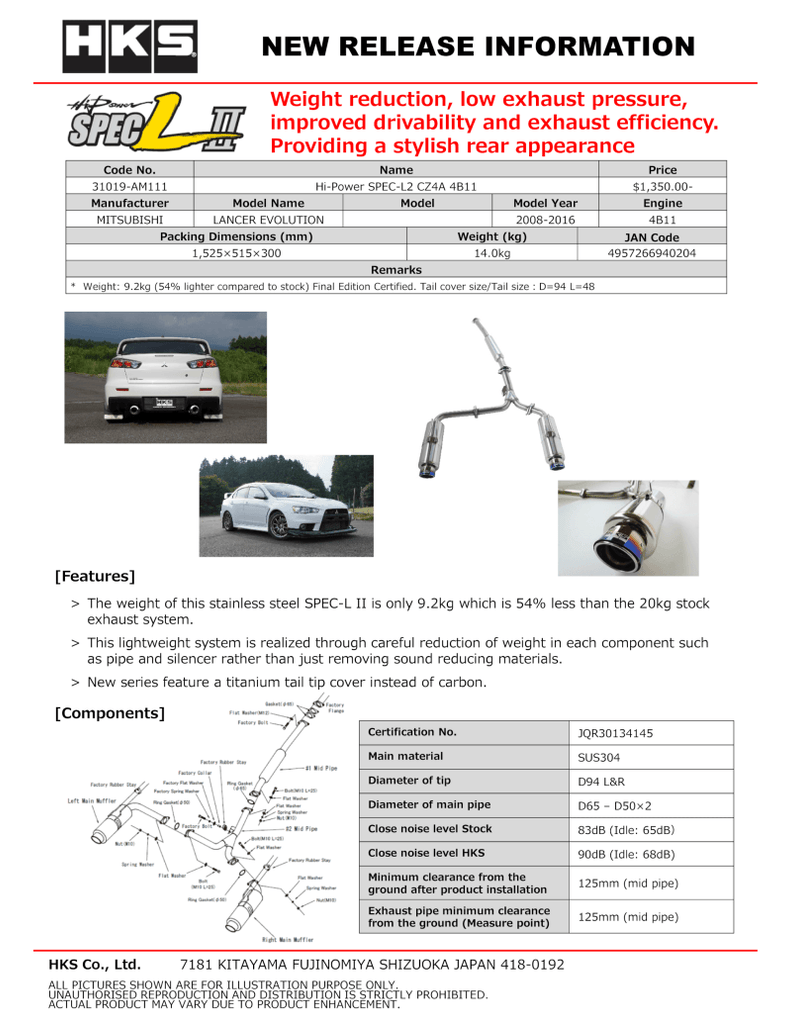 HKS Hi-Power SPEC-L2 CZ4A 4B11 - Corvette Realm