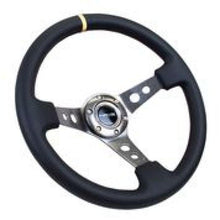 Load image into Gallery viewer, NRG Reinforced Steering Wheel (350mm / 3in. Deep) Blk Leather w/Gunmetal Cutout Spoke &amp; Yellow CM - Corvette Realm