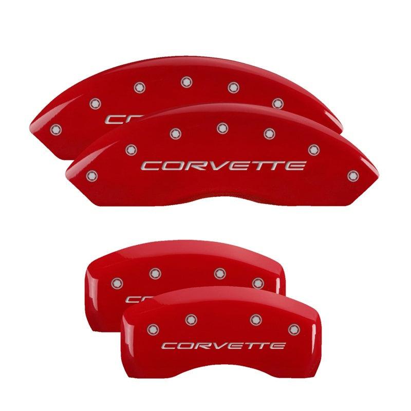 MGP 4 Caliper Covers Engraved Front & Rear C5/Corvette Red finish silver ch - Corvette Realm
