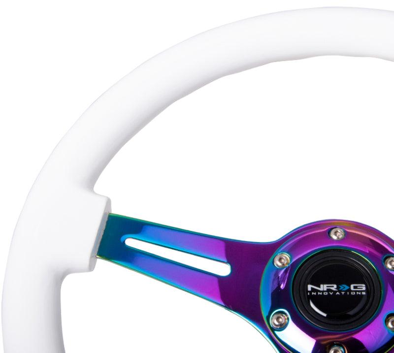 NRG Classic Wood Grain Steering Wheel (350mm) White Paint Grip w/Neochrome 3-Spoke Center - Corvette Realm