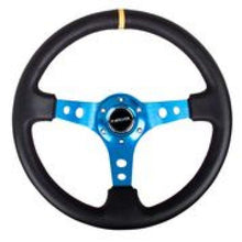 Load image into Gallery viewer, NRG Reinforced Steering Wheel (350mm / 3in. Deep) Blk Leather w/Blue Cutout Spoke &amp; Single Yellow CM - Corvette Realm