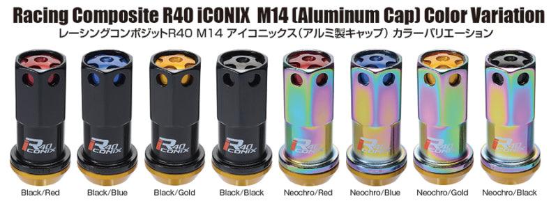 Project Kics 14X1.50 Neochrome R40 Iconix Lug Nuts (Black Cap) - 20 Pcs - Corvette Realm