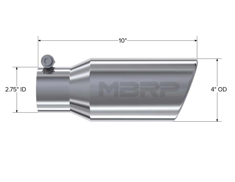 MBRP Universal Tip 4in OD 2.75in Inlet 10in Length Angled Rolled End T304 - Corvette Realm