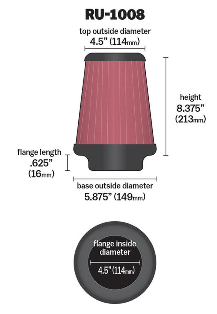 K&N Universal Clamp-On Air Filter 4-1/2in FLG / 5-7/8in B / 4-1/2in T / 8-3/8in H - Corvette Realm