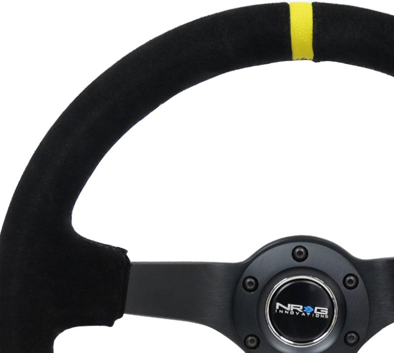 NRG Reinforced Steering Wheel (350mm / 3in. Deep) Blk Suede/X-Stitch w/5mm Blk Spoke & Yellow CM - Corvette Realm