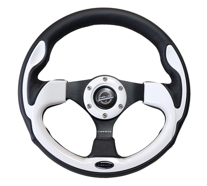 NRG Reinforced Steering Wheel (320mm) Blk w/White Trim & 4mm 3-Spoke - Corvette Realm