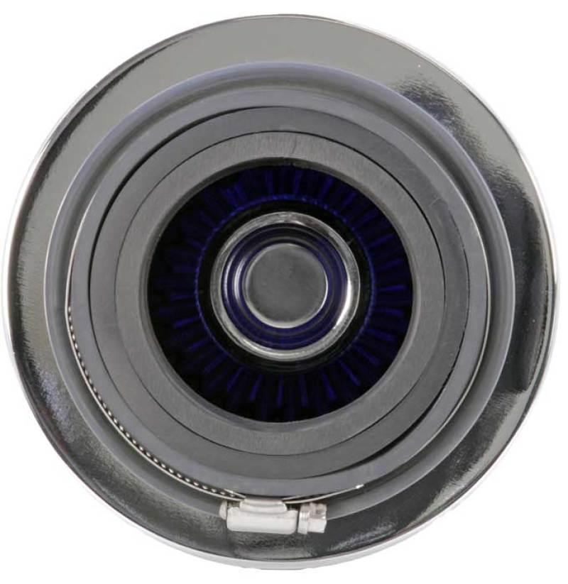 K&N Universal Air Filter Chrome Round Tapered Blue - 4in Flange ID x 1.125in Flange Length x 5.5in H - Corvette Realm