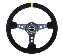 Load image into Gallery viewer, NRG Reinforced Steering Wheel (350mm / 3in. Deep) Blk Suede w/Circle Cut Spokes &amp; Single Yellow CM - Corvette Realm