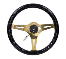 Load image into Gallery viewer, NRG Classic Wood Grain Steering Wheel (350mm) Black Grip w/Chrome Gold 3-Spoke Center - Corvette Realm