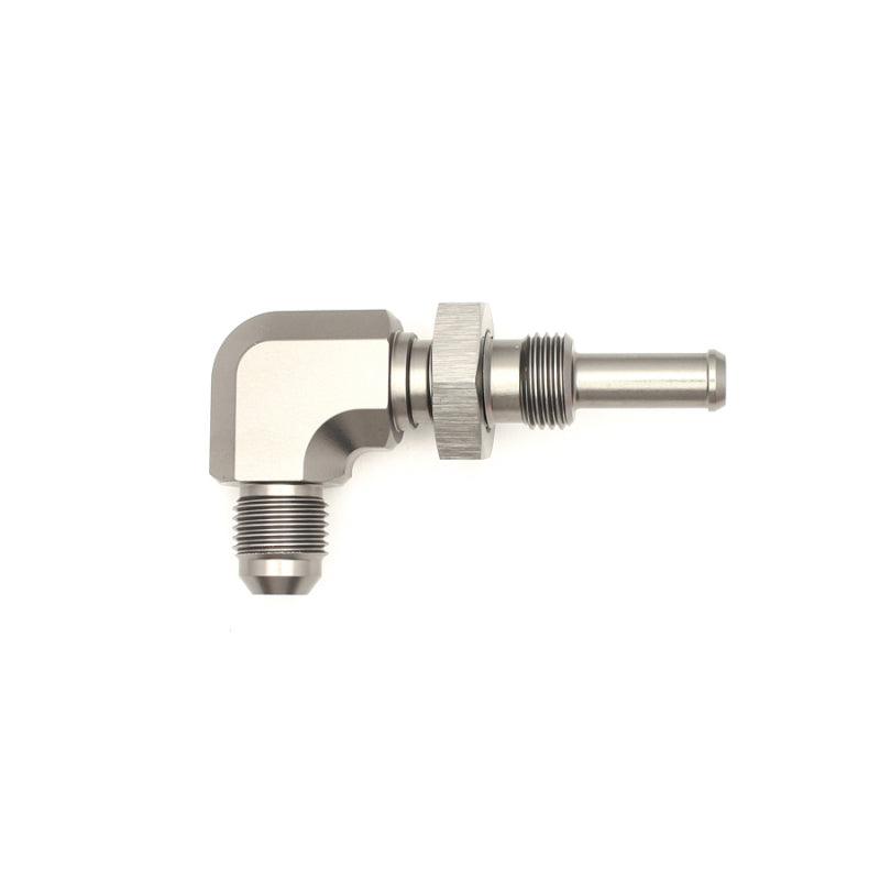 DeatschWerks 6AN Male Flare To 5/16in. Male Barb Bulkhead Adapter 90-Degree (Incl. Nut) - Corvette Realm