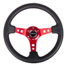 Load image into Gallery viewer, NRG Reinforced Steering Wheel (350mm / 3in. Deep) Blk Leather w/Red Circle Cutout Spokes - Corvette Realm