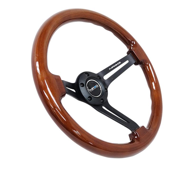 NRG Reinforced Steering Wheel (350mm / 3in. Deep) Brown Wood w/Blk Matte Spoke/Black Center Mark - Corvette Realm