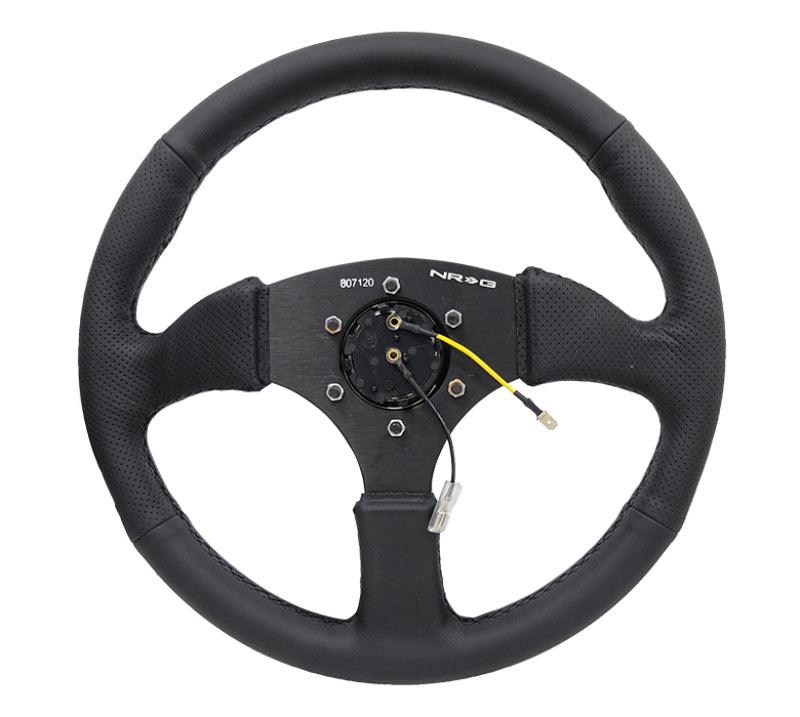 NRG Reinforced Steering Wheel (350mm / 2.5in. Deep) Blk Leather Comfort Grip w/5mm Matte Blk Spokes - Corvette Realm