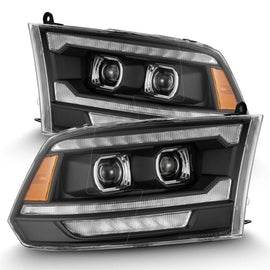 AlphaRex 09-18 Dodge Ram 2500 LUXX LED Proj Headlights Plank Style Blk w/Activ Light/Seq Signal/DRL - Corvette Realm