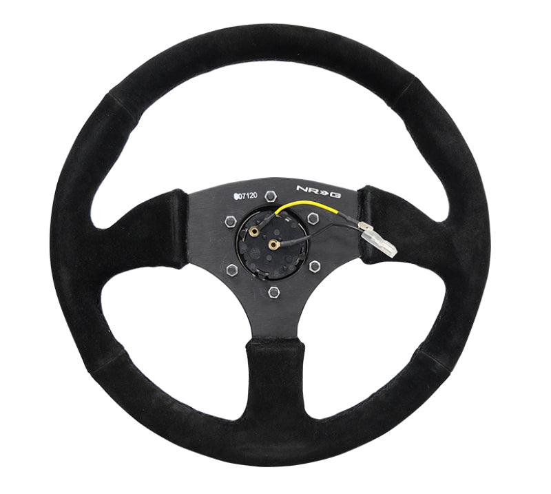 NRG Reinforced Steering Wheel (350mm / 2.5in. Deep) Blk Suede Comfort Grip w/5mm Matte Blk Spokes - Corvette Realm