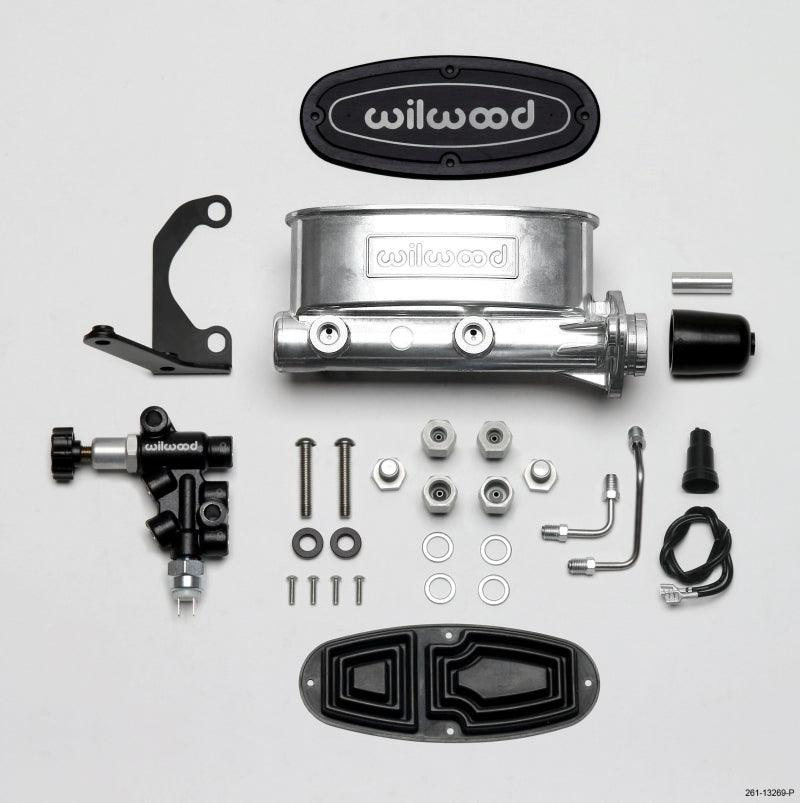 Wilwood HV Tandem M/C Kit w L/H Bracket & Prop Valve - 1in Bore Ball Burnished - Corvette Realm