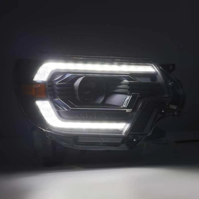 AlphaRex 12-15 Toyota Tacoma PRO-Series Projector Headlights Plank Style Alpha Black w/DRL - Corvette Realm