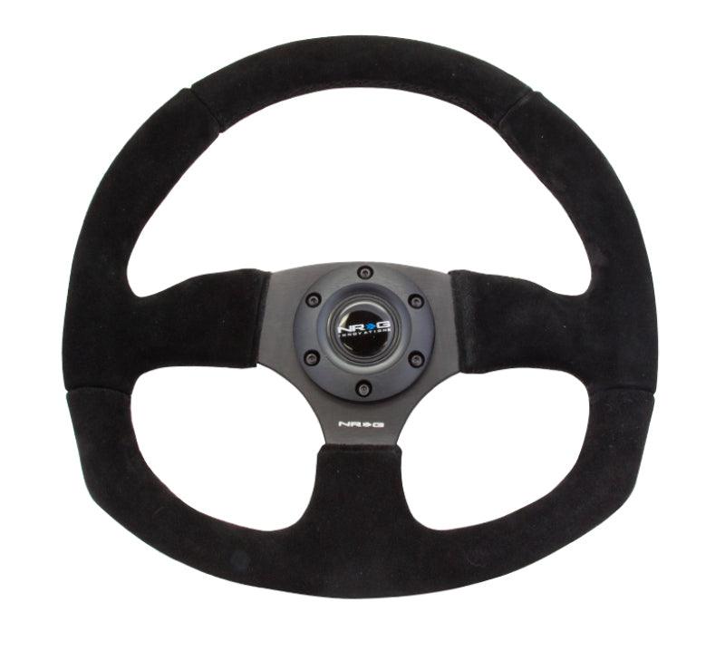 NRG Reinforced Steering Wheel (320mm Horizontal / 330mm Vertical) Black Suede w/Black Stitching - Corvette Realm