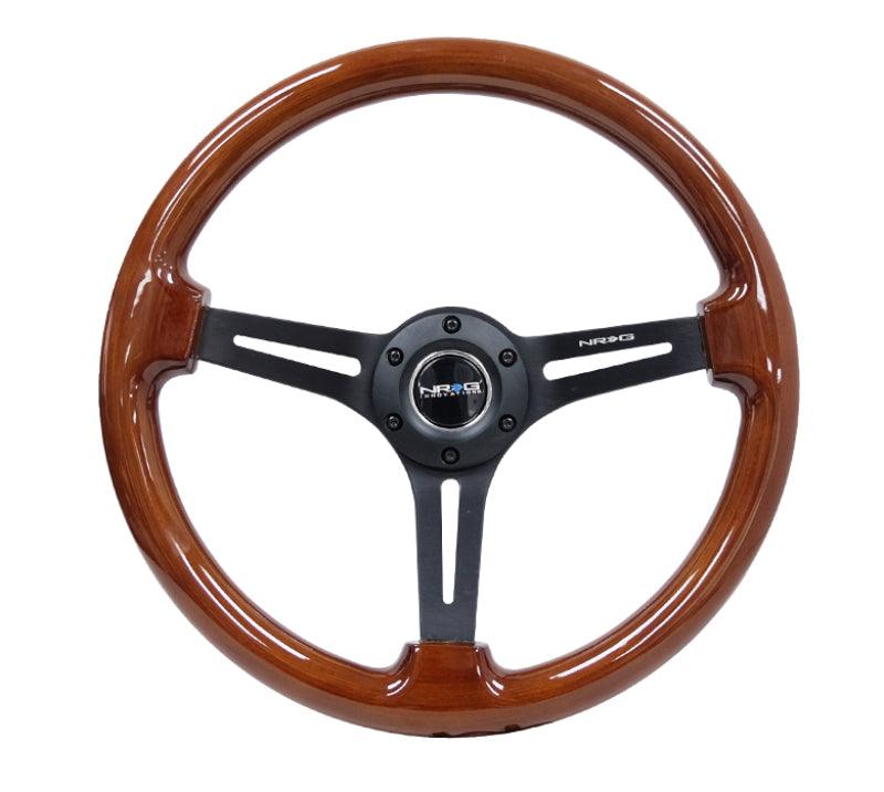 NRG Reinforced Steering Wheel (350mm / 3in. Deep) Brown Wood w/Blk Matte Spoke/Black Center Mark - Corvette Realm