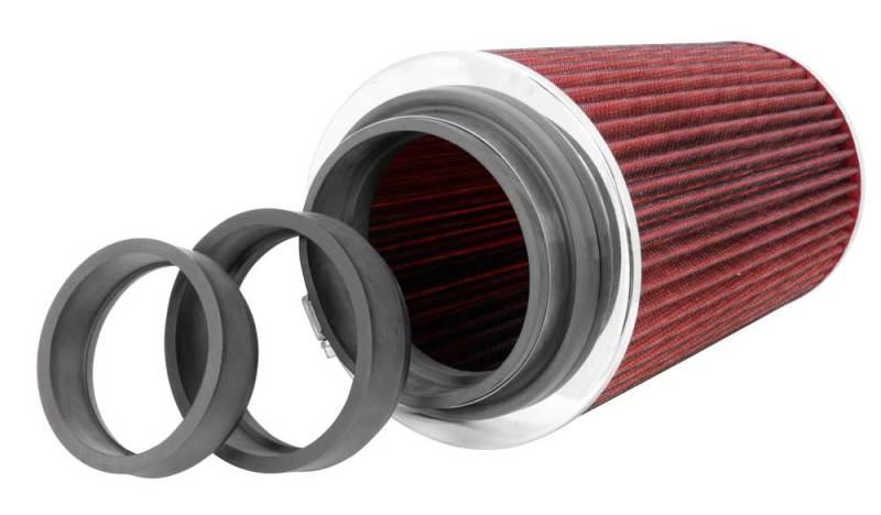 K&N Universal Air Filter Chrome Round Tapered Red - 4in Flange ID x 1.125in Flange Length x 9.5in H - Corvette Realm