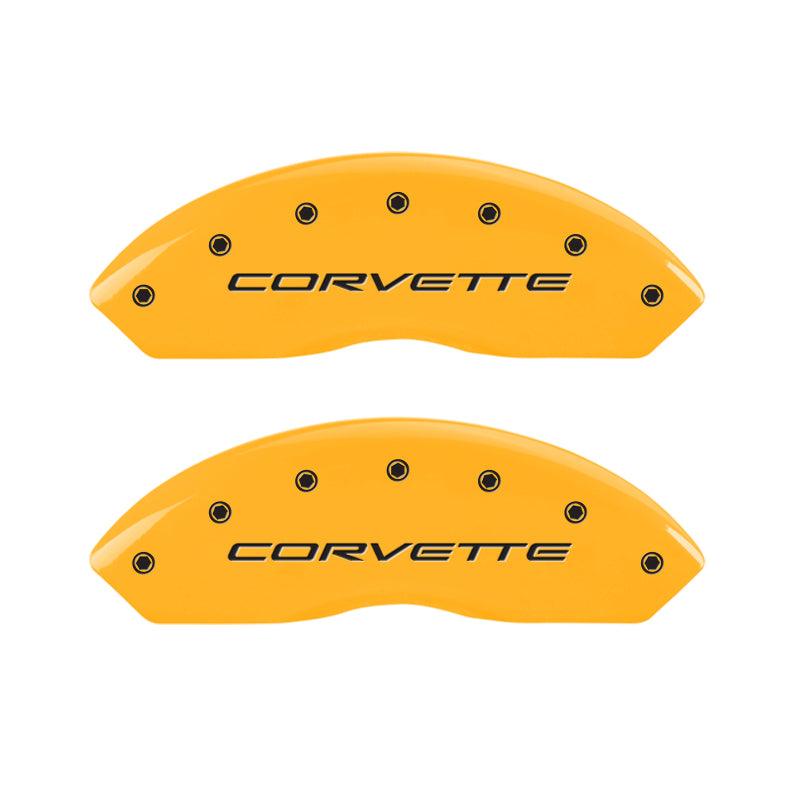 MGP 4 Caliper Covers Engraved Front & Rear C5/Corvette Yellow finish black ch - Corvette Realm