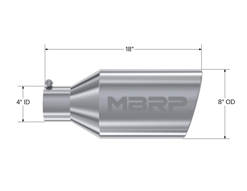 MBRP Universal Tip 8in O.D. Rolled End 4in inlet 18in length T304 - Corvette Realm