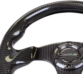 NRG Carbon Fiber Steering Wheel (320mm) Flat Bottom w/Shiny Black Carbon - Corvette Realm