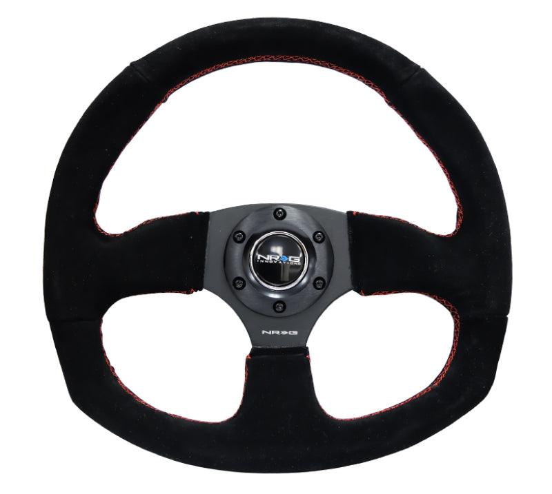 NRG Reinforced Steering Wheel (320mm Horizontal / 330mm Vertical) Suede w/Red Stitch - Corvette Realm