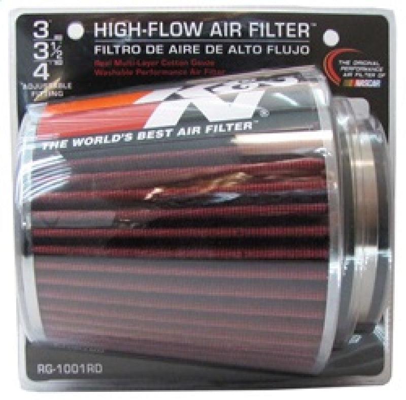 K&N Universal Air Filter Chrome Round Tapered Red - 4in Flange ID x 1.125in Flange Length x 5.5in H - Corvette Realm