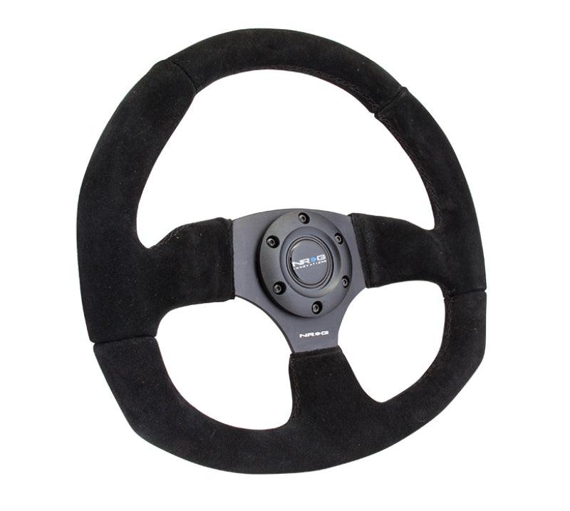 NRG Reinforced Steering Wheel (320mm Horizontal / 330mm Vertical) Black Suede w/Black Stitching - Corvette Realm